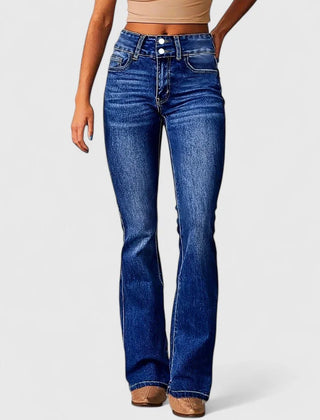 Octavia Double-Button Bootcut Jeans in Dark Blue