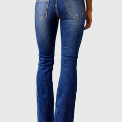 Octavia Double-Button Bootcut Jeans in Dark Blue