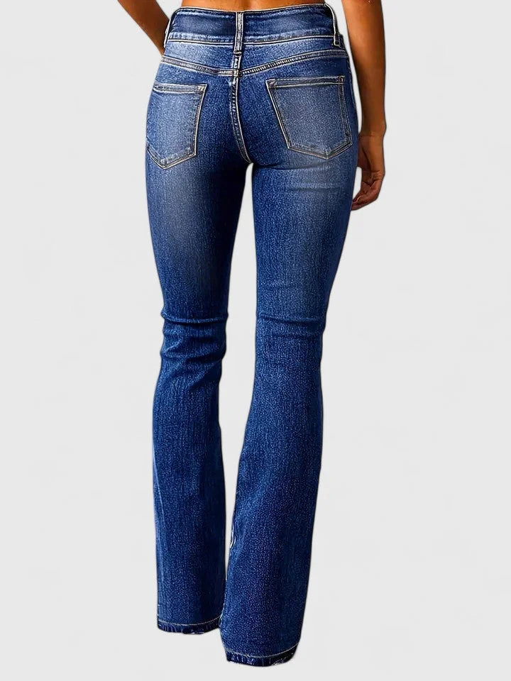 Octavia Double-Button Bootcut Jeans in Dark Blue
