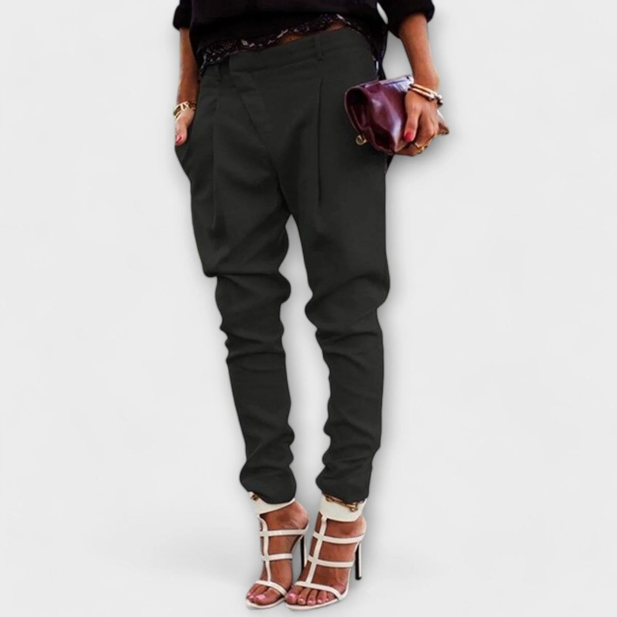 Odette Pleated Tapered Trousers in Black