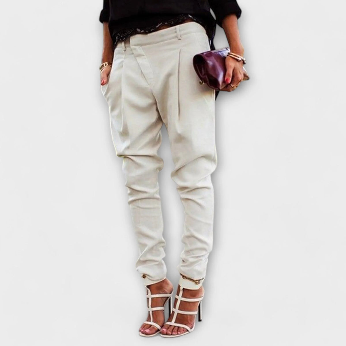 Odette Pleated Tapered Trousers in Cream