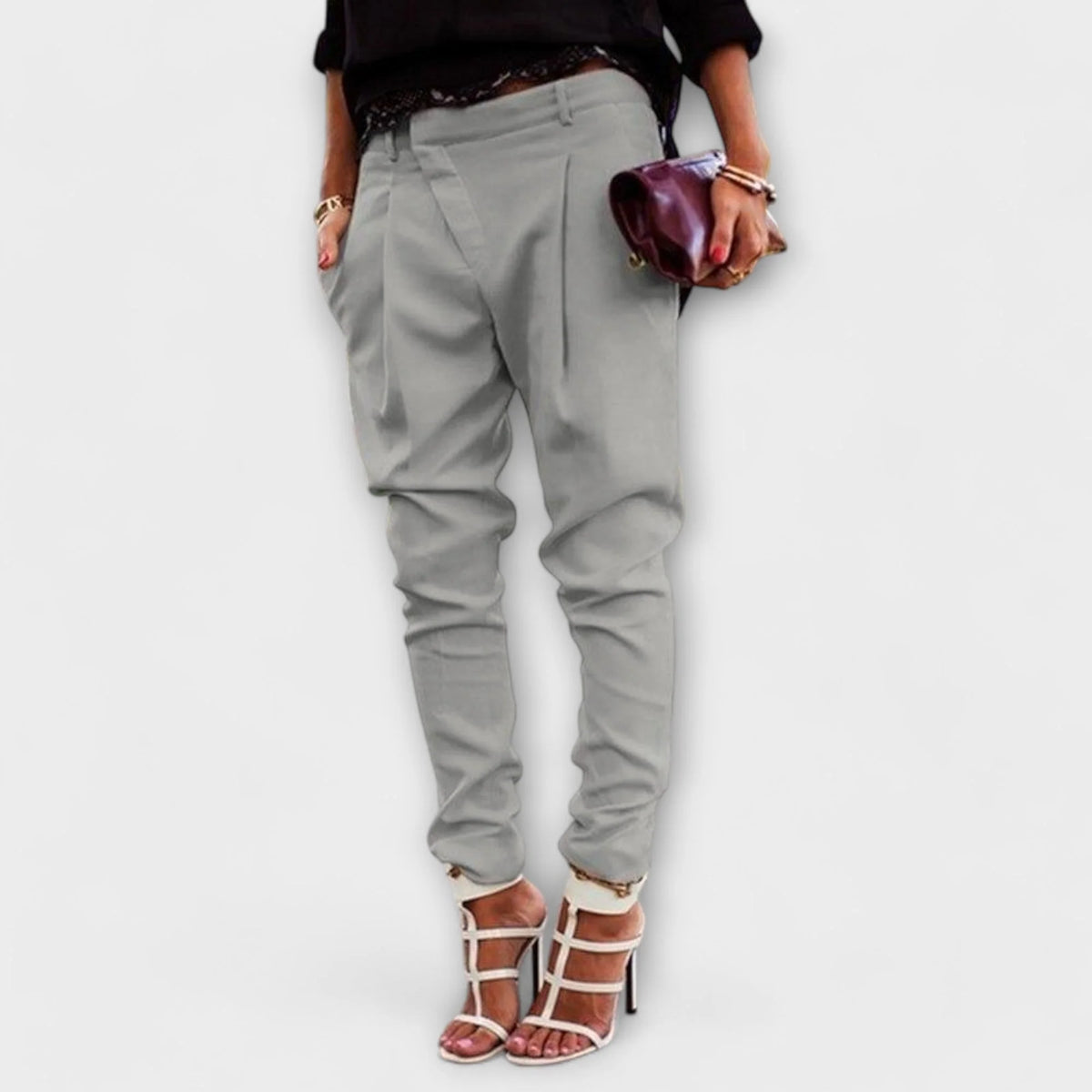 Odette Pleated Tapered Trousers in Grey