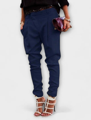 Odette Pleated Tapered Trousers in Navy