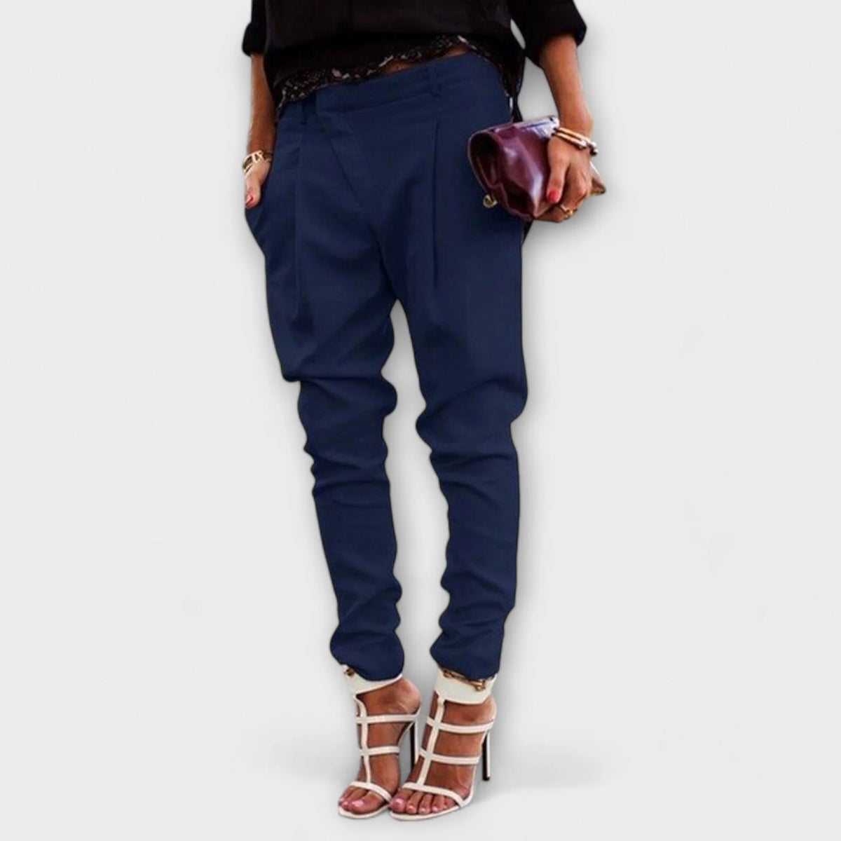 Odette Pleated Tapered Trousers in Navy