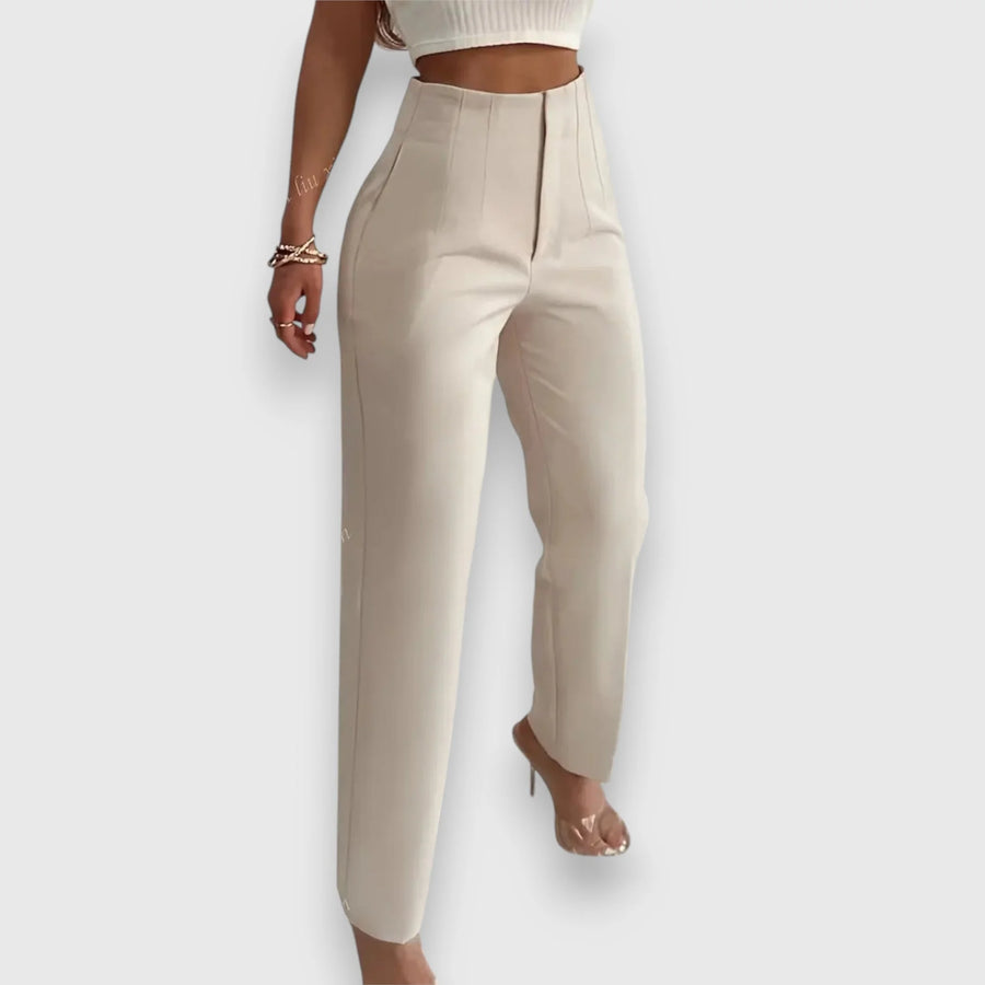 Opal High-Waisted Tailored Trousers in Beige