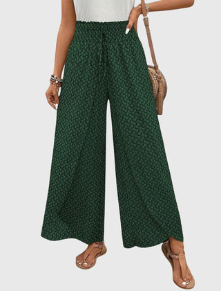 Ophelia Printed Wrap-Front Palazzo Pants in Green