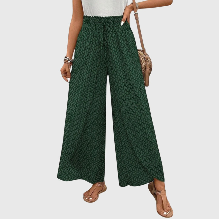 Ophelia Printed Wrap-Front Palazzo Pants in Green