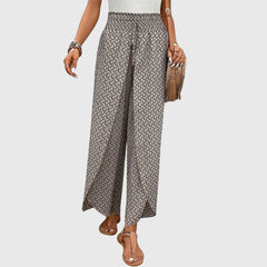 Ophelia Printed Wrap-Front Palazzo Pants in Grey