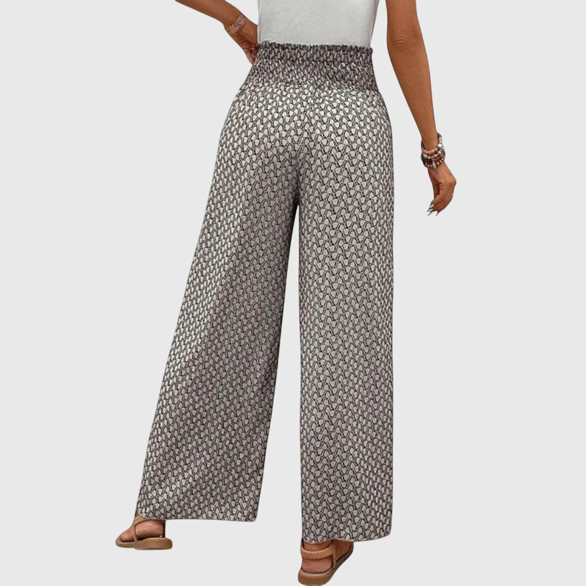 Ophelia Printed Wrap-Front Palazzo Pants in Grey