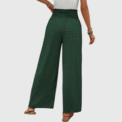 Ophelia Printed Wrap-Front Palazzo Pants in Green