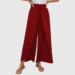 Ophelia Printed Wrap-Front Palazzo Pants in Wine Red