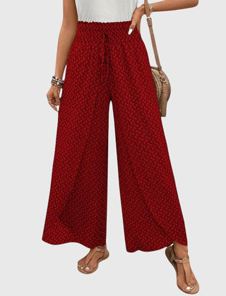 Ophelia Printed Wrap-Front Palazzo Pants in Wine Red