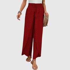 Ophelia Printed Wrap-Front Palazzo Pants in Wine Red