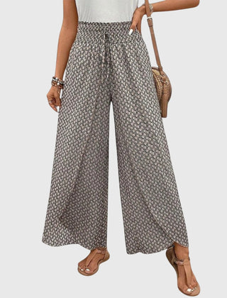 Ophelia Printed Wrap-Front Palazzo Pants in Grey