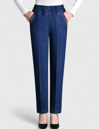Patricia Pull-On Straight Leg Jeans in Dark Blue