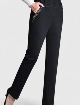 Patricia Pull-On Straight Leg Jeans in Black Lined