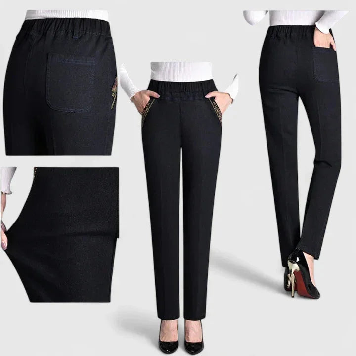 Patricia Pull-On Straight Leg Jeans in Black Lined