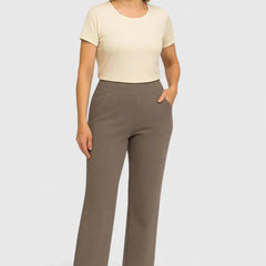 Pauline Wide-Leg Pull-On Pants in Taupe