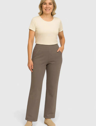 Pauline Wide-Leg Pull-On Pants in Taupe
