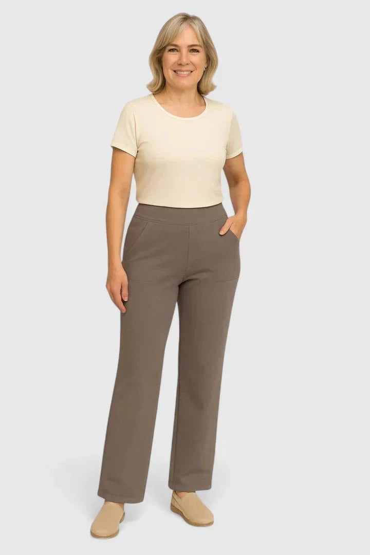 Pauline Wide-Leg Pull-On Pants in Taupe