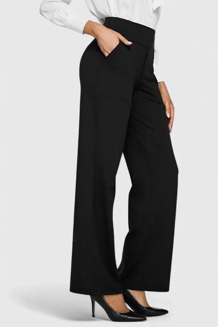 Pauline Wide-Leg Pull-On Pants in Black