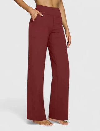 Pauline Wide-Leg Pull-On Pants in Wine Red