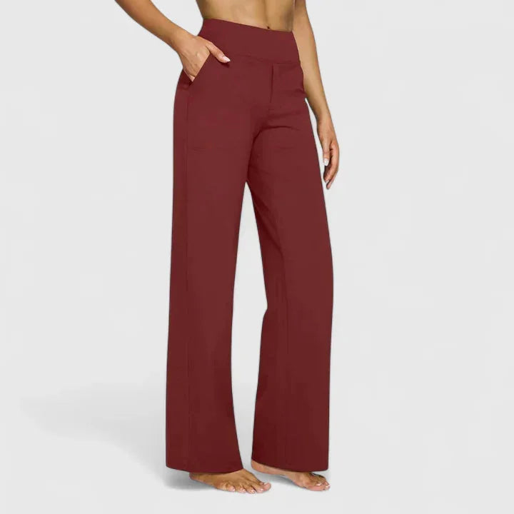 Pauline Wide-Leg Pull-On Pants in Wine Red