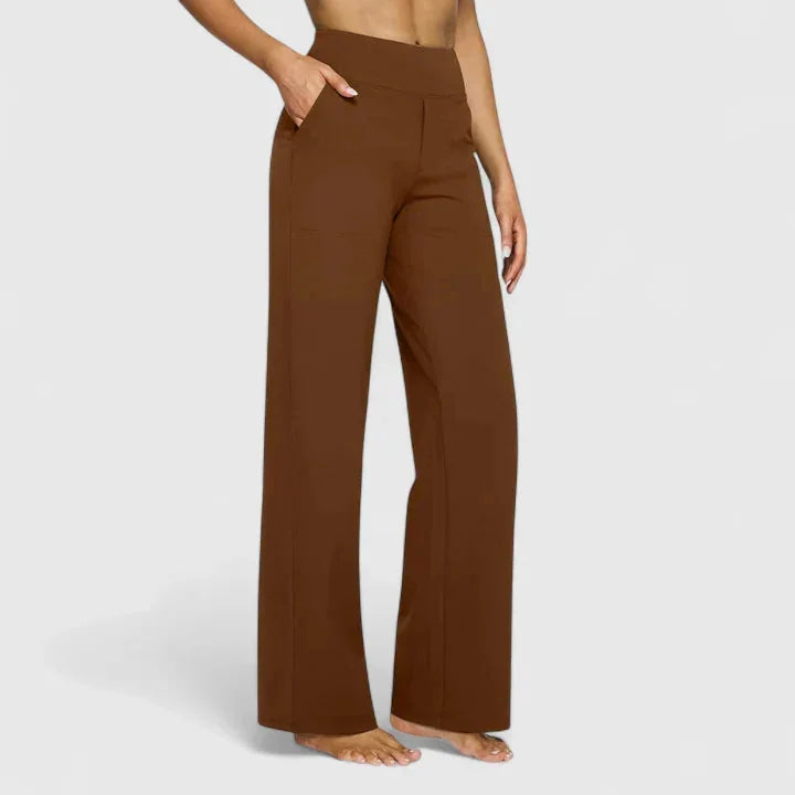Pauline Wide-Leg Pull-On Pants in Brown