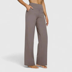 Pauline Wide-Leg Pull-On Pants in Taupe