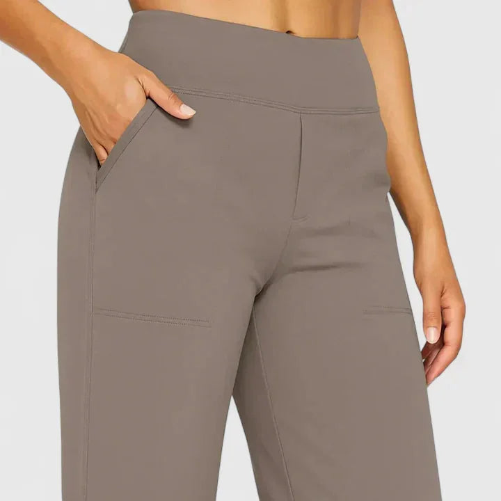 Pauline Wide-Leg Pull-On Pants in Taupe