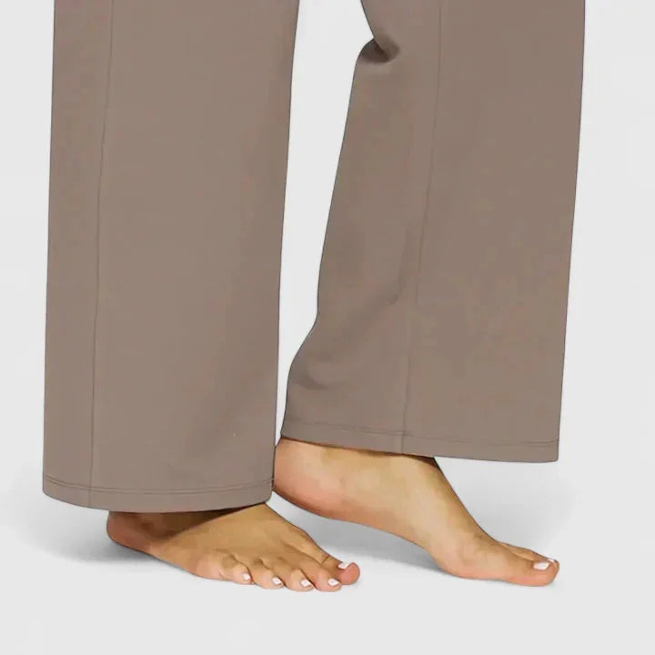 Pauline Wide-Leg Pull-On Pants in Taupe