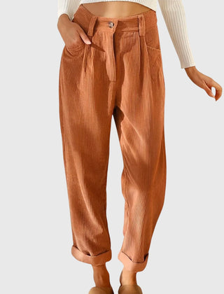 Penny High-Waisted Cord Pants in Rust