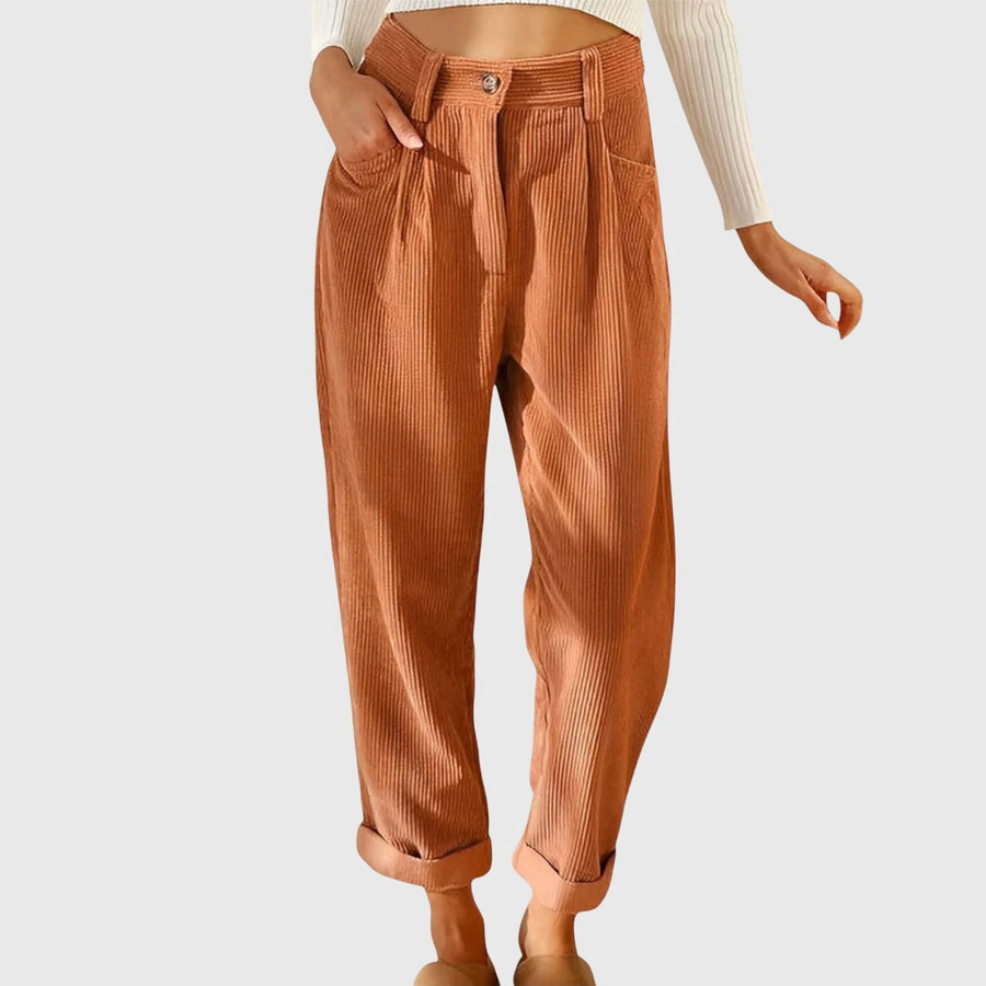 Penny High-Waisted Cord Pants in Rust