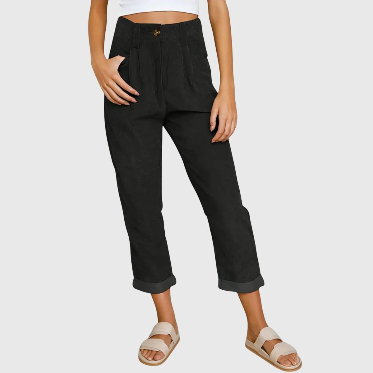 Penny High-Waisted Cord Pants in Black
