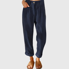Penny High-Waisted Cord Pants in Navy