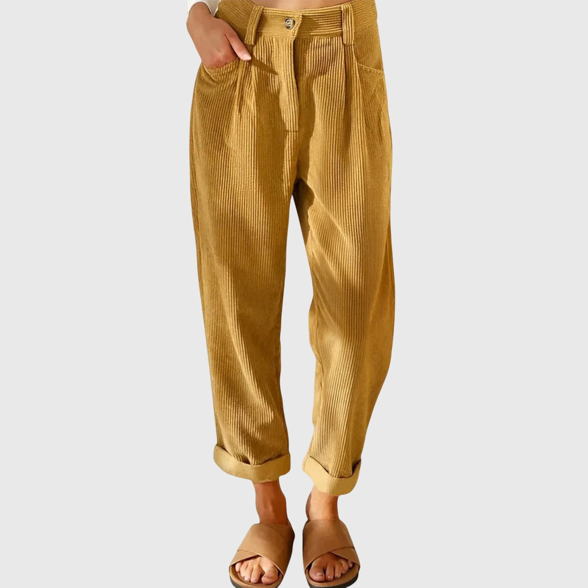 Penny High-Waisted Cord Pants in Mustard