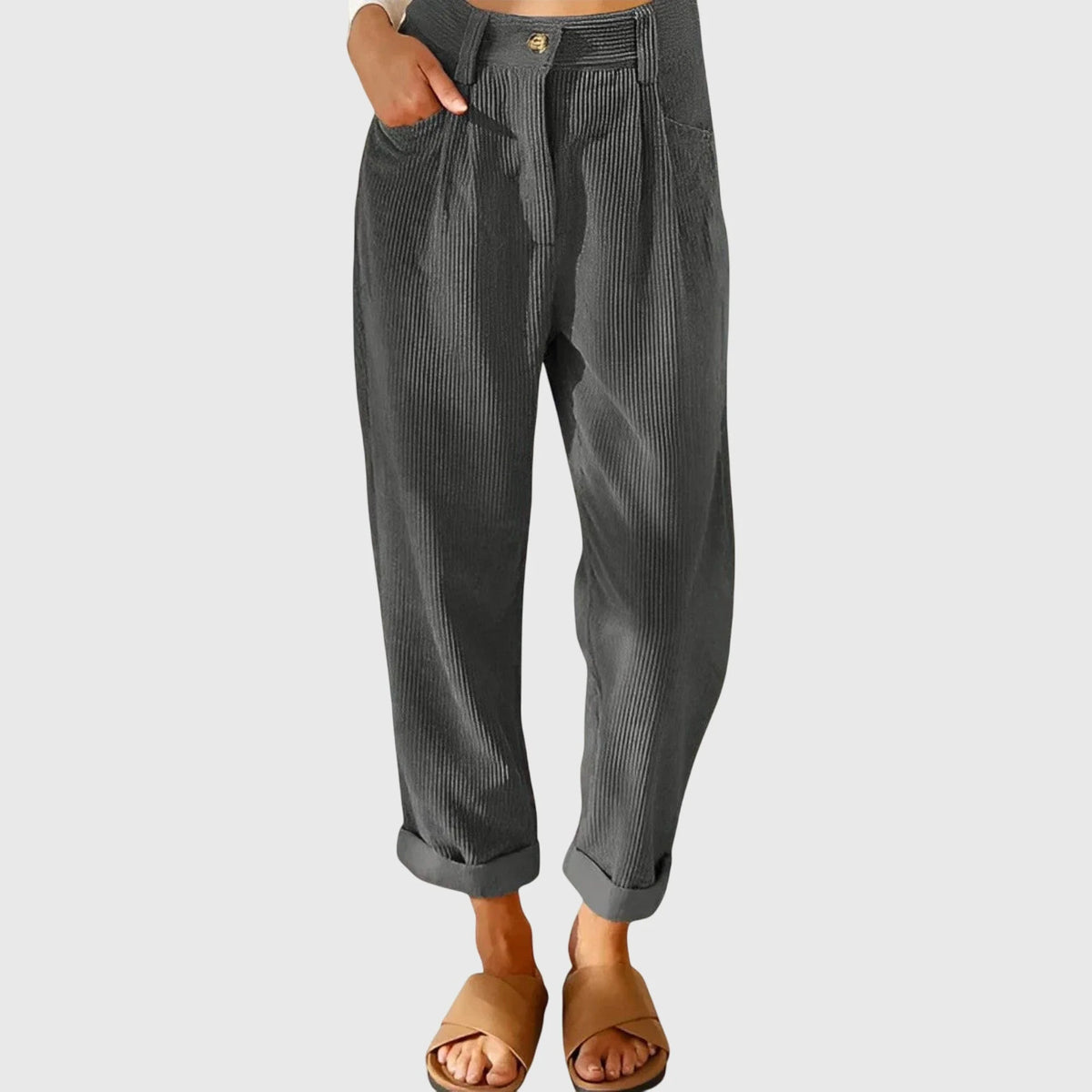 Penny High-Waisted Cord Pants in Grey