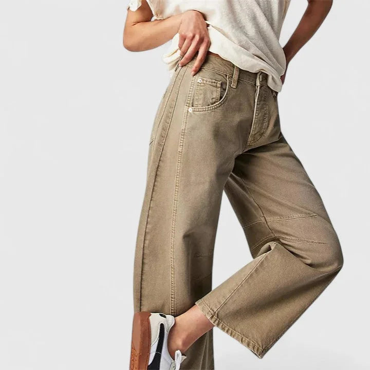 Phoebe Barrel Leg Jeans in Beige