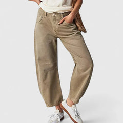 Phoebe Barrel Leg Jeans in Beige