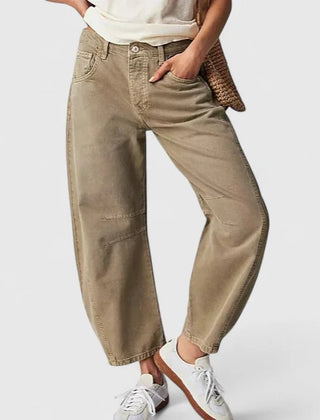 Phoebe Barrel Leg Jeans in Beige