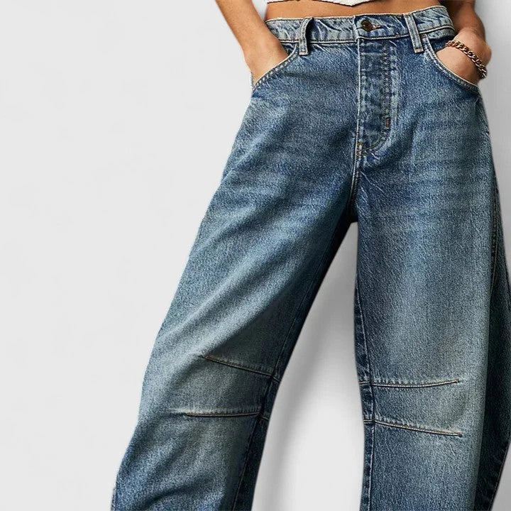 Phoebe Barrel Leg Jeans in Dark Blue