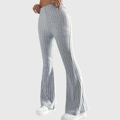 Phyllis Ribbed Flared Pants in Grey