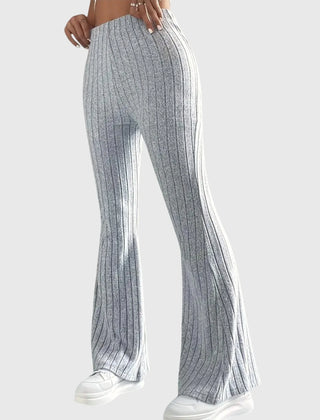Phyllis Ribbed Flared Pants in Grey