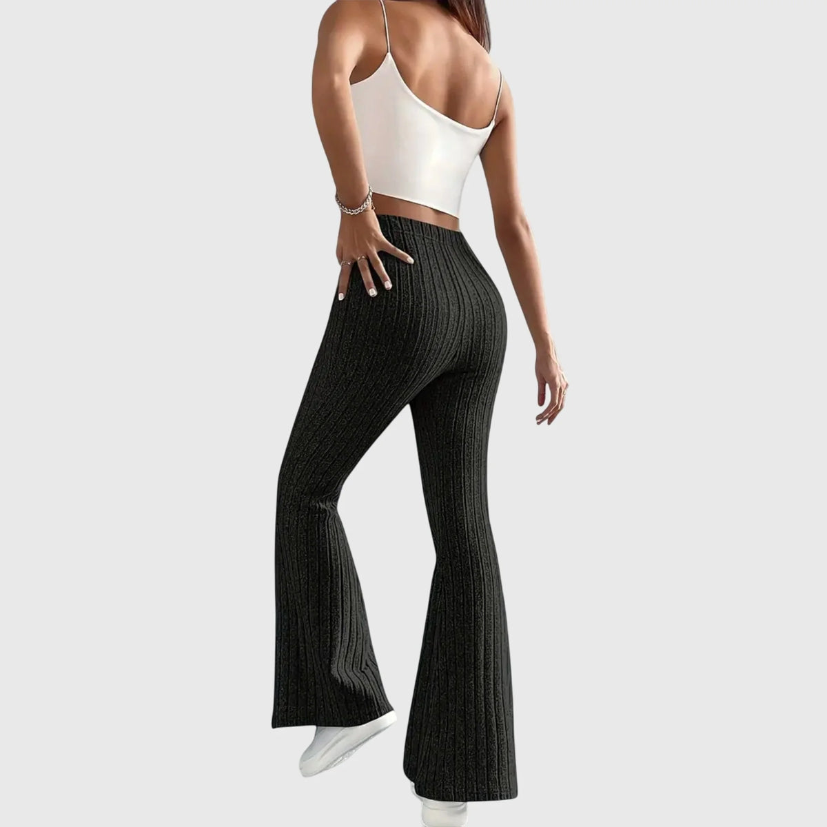 Phyllis Ribbed Flared Pants in Black