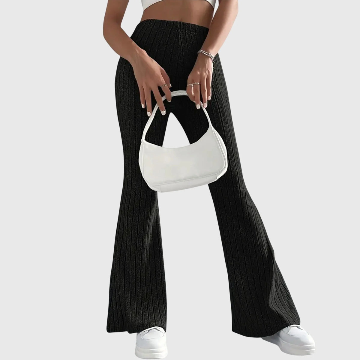 Phyllis Ribbed Flared Pants in Black