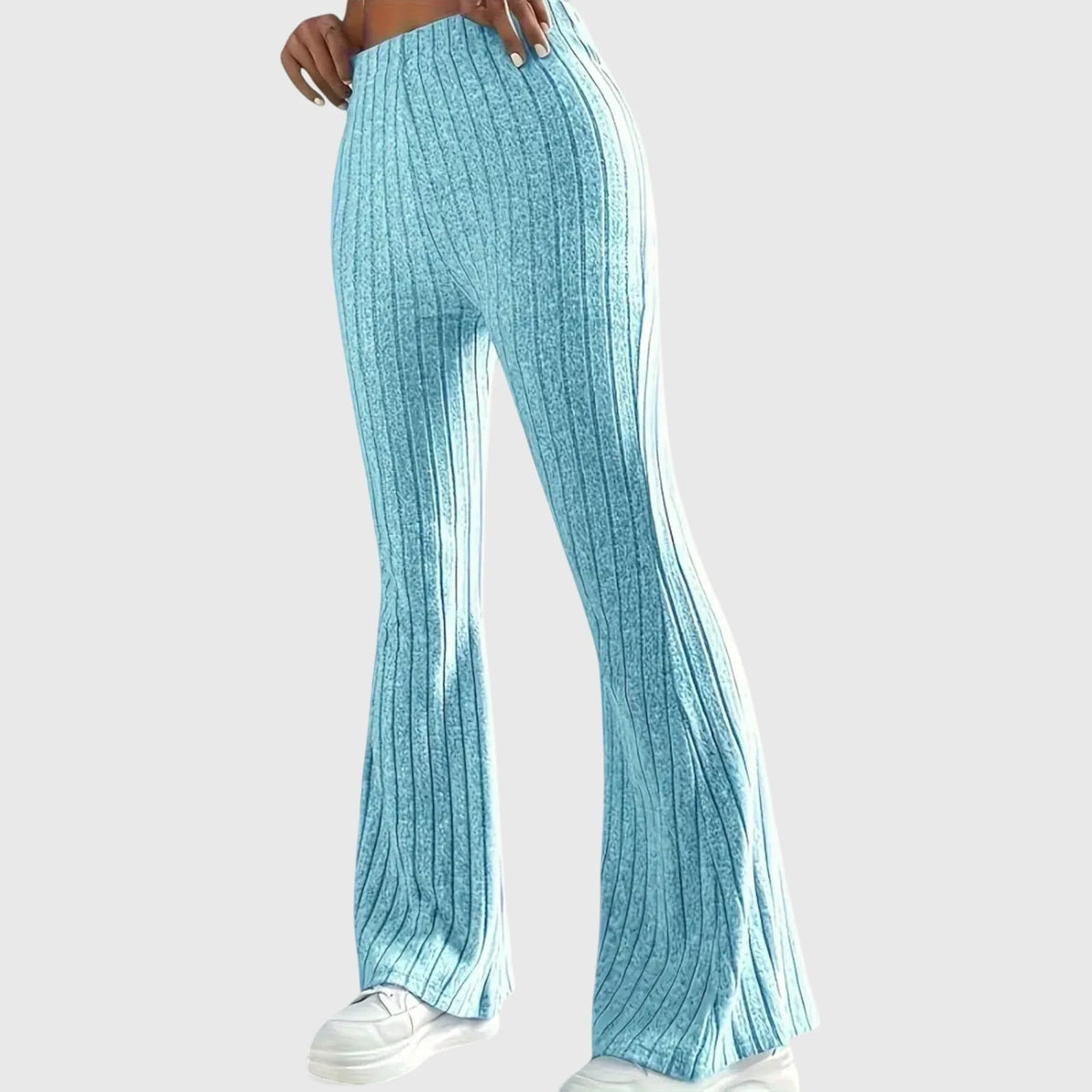 Phyllis Ribbed Flared Pants in Light Blue