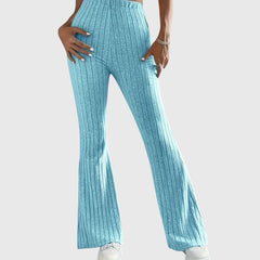 Phyllis Ribbed Flared Pants in Light Blue