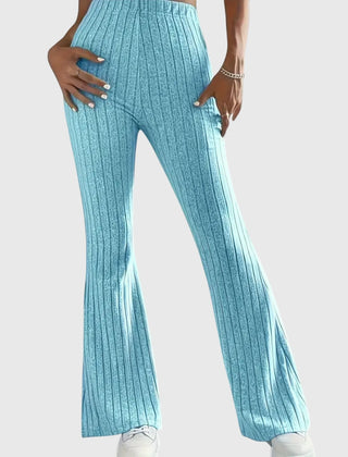 Phyllis Ribbed Flared Pants in Light Blue