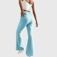 Phyllis Ribbed Flared Pants in Light Blue