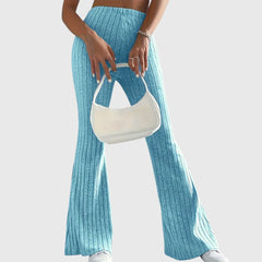 Phyllis Ribbed Flared Pants in Light Blue